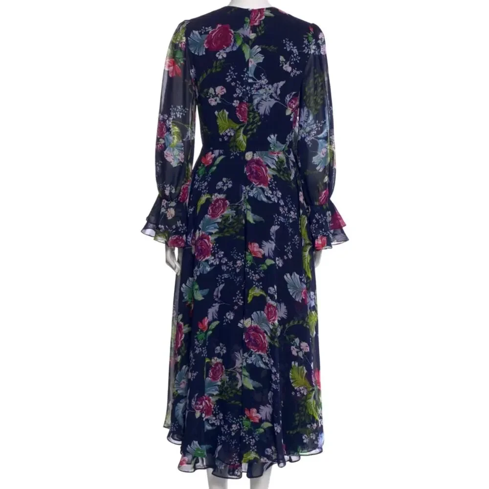 Mikael Aghal  Womens NEW Navy Floral Midi Length Dress 4 - Picture 3 of 8